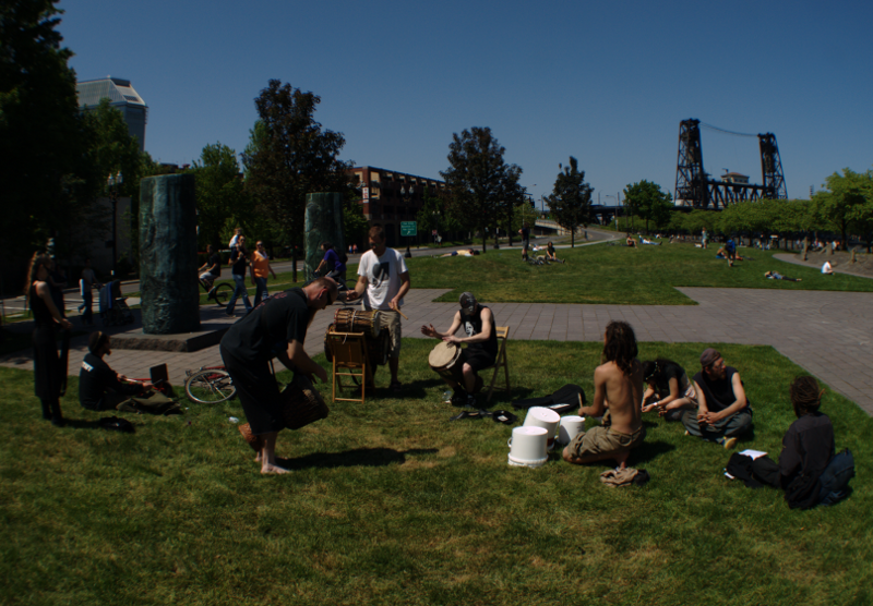 drum circle in North Waterfront Park