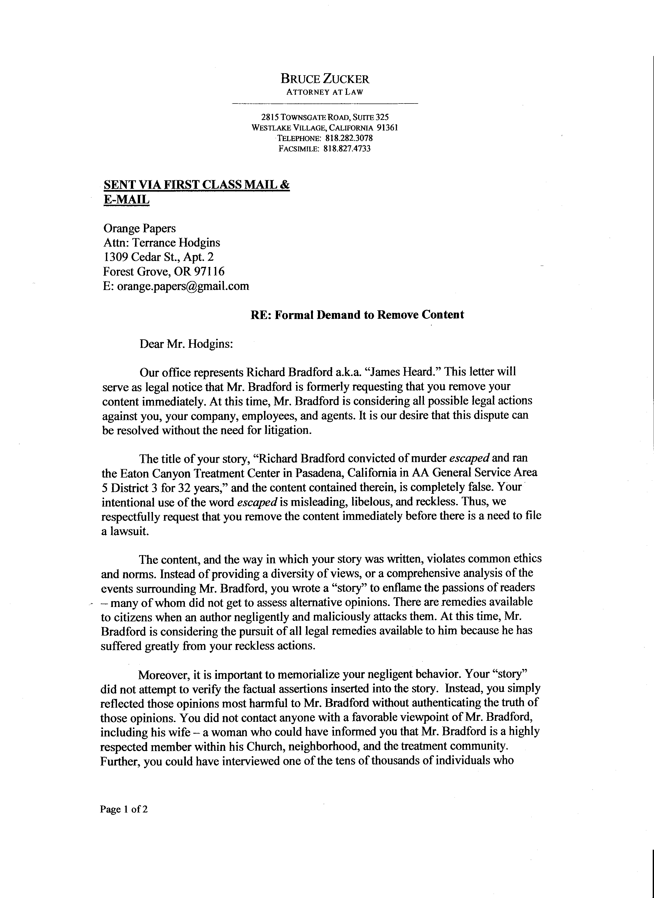 Zucker Letter page 1