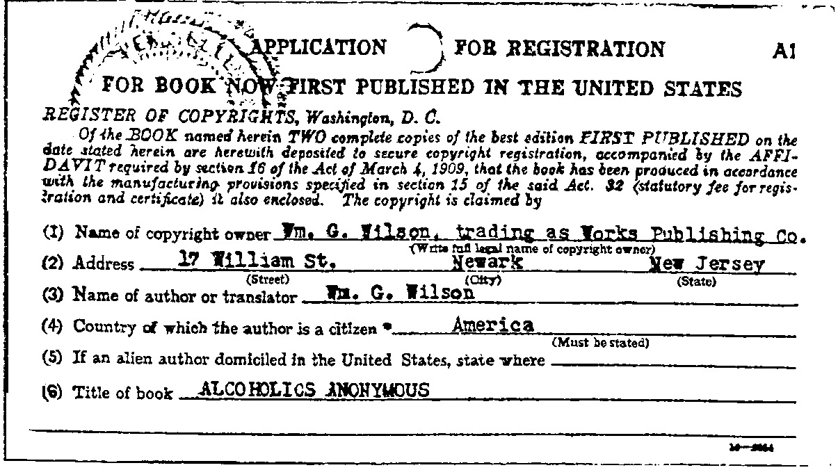 Big Book Copyright, front side