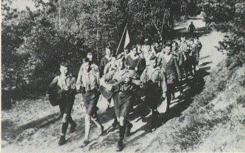 Hitlerjugend on a "march" through the forest